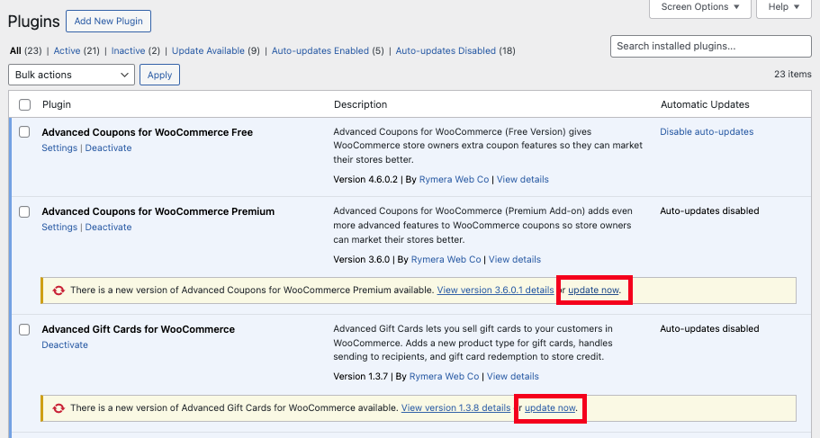 WooCommerce not working cause #6: Out-of-date plugins or WooCommerce core.